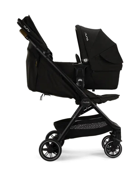 Nuna TRVL LX Baby Stroller, Pipa Next Car Seat & LYTL Carry Cot Travel System-Stroller: (One Hand Fold, Big Rear Wheels, Upto 22 Kg)-Car Seat: (TUV Aircraft Certified, Upto 13 Kg)-Carry Cot: (Compact Fold with Dream Drape, Upto 9 Kg)-Caviar & Riveted