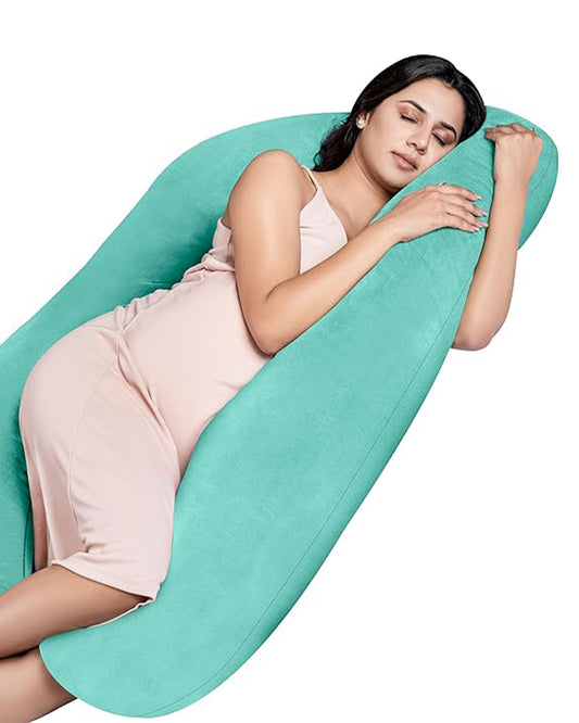 MY ARMOR U Shaped Pregnancy Pillow-Full Body-Aqua Green-Microfibre-Premium Velvet Outer Cover-For Maternity