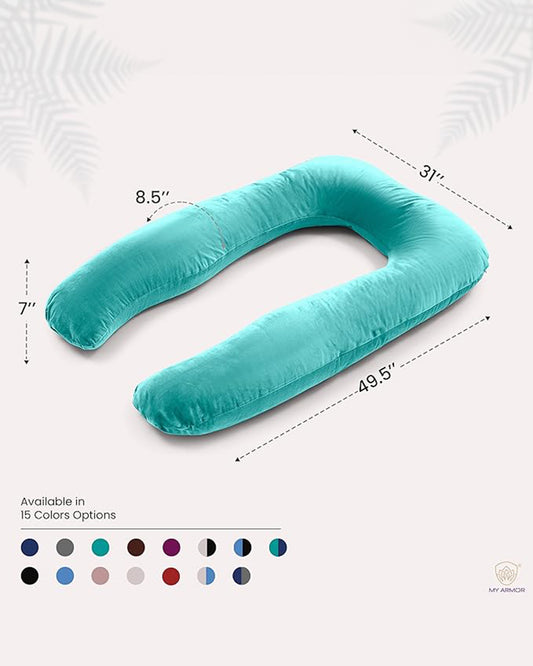 MY ARMOR U Shaped Pregnancy Pillow-Full Body-Aqua Green-Microfibre-Premium Velvet Outer Cover-For Maternity