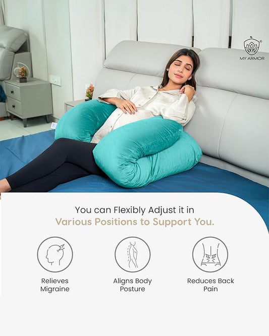 MY ARMOR U Shaped Pregnancy Pillow-Full Body-Aqua Green-Microfibre-Premium Velvet Outer Cover-For Maternity