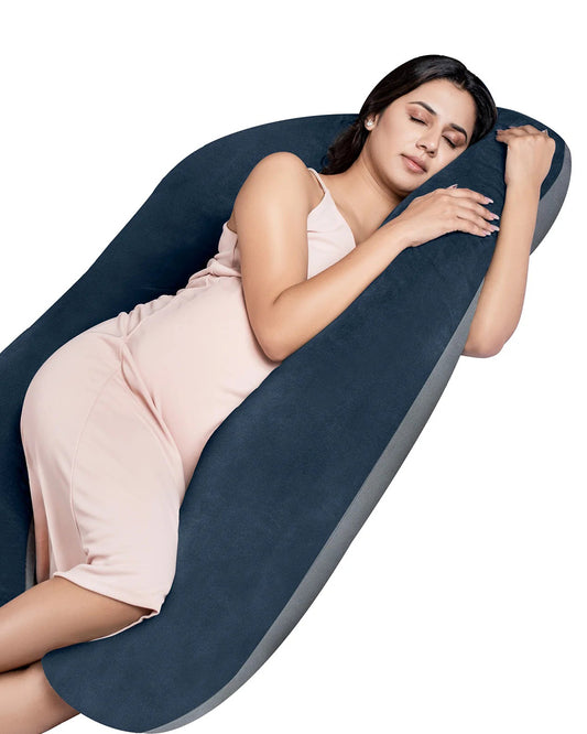 MY ARMOR U Shaped Pregnancy Pillow-Full Body-Grey & Navy Blue-Microfibre-Premium Velvet Outer Cover-For Maternity