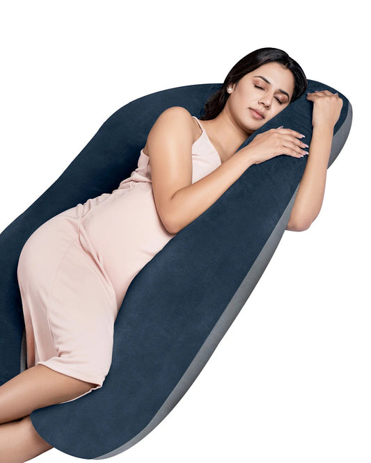 MY ARMOR U Shaped Pregnancy Pillow-Full Body-Grey & Navy Blue-Microfibre-Premium Velvet Outer Cover-For Maternity