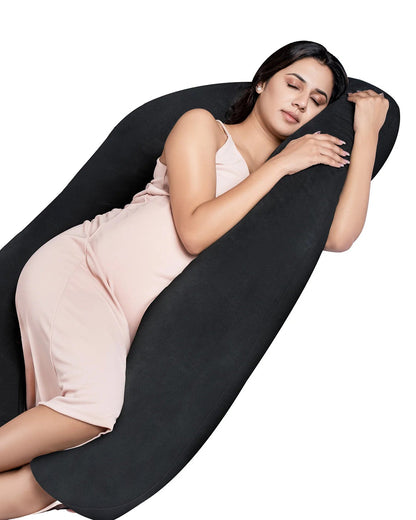 MY ARMOR U Shaped Pregnancy Pillow-Full Body-Black-Microfibre-Premium Velvet Outer Cover-For Maternity