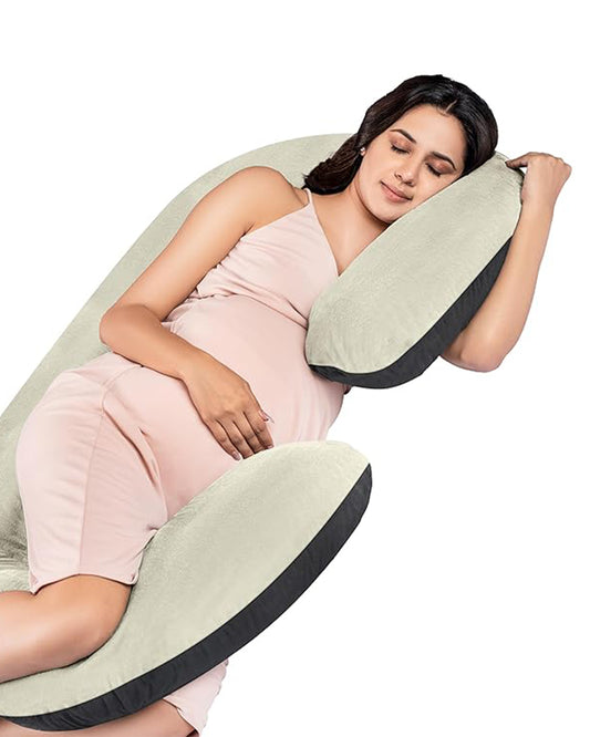 MY ARMOR C Shaped Pregnancy Pillow-Full Body-Cream+Black-Microfibre-Premium Velvet Outer Cover-For Maternity