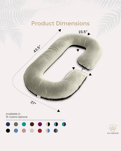 MY ARMOR C Shaped Pregnancy Pillow-Full Body-Cream+Black-Microfibre-Premium Velvet Outer Cover-For Maternity