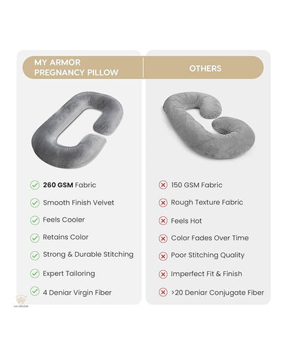 MY ARMOR C Shaped Pregnancy Pillow-Full Body-Cream+Black-Microfibre-Premium Velvet Outer Cover-For Maternity