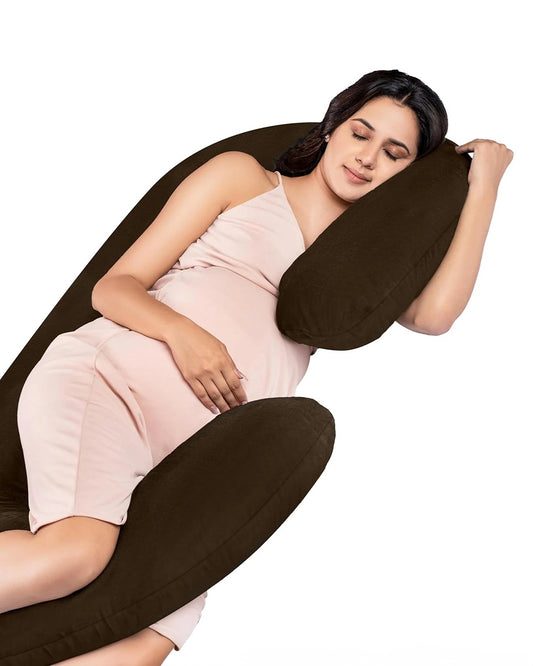 MY ARMOR C Shaped Pregnancy Pillow-Full Body-Brown-Microfibre-Premium Velvet Outer Cover-For Maternity