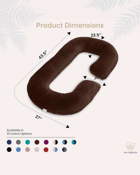 MY ARMOR C Shaped Pregnancy Pillow-Full Body-Brown-Microfibre-Premium Velvet Outer Cover-For Maternity