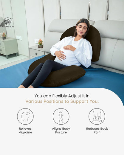 MY ARMOR C Shaped Pregnancy Pillow-Full Body-Brown-Microfibre-Premium Velvet Outer Cover-For Maternity