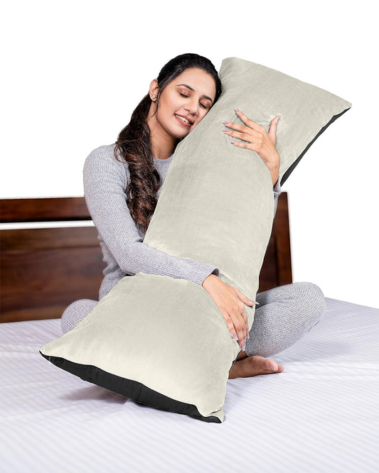 MY ARMOR Straight Pregnancy Pillow-Full Body-Black & Cream-Microfibre-Premium Velvet Outer Cover-For Maternity