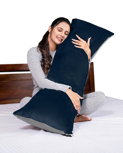 MY ARMOR Straight Pregnancy Pillow-Full Body-Grey & Navy Blue-Microfibre-Premium Velvet Outer Cover-For Maternity