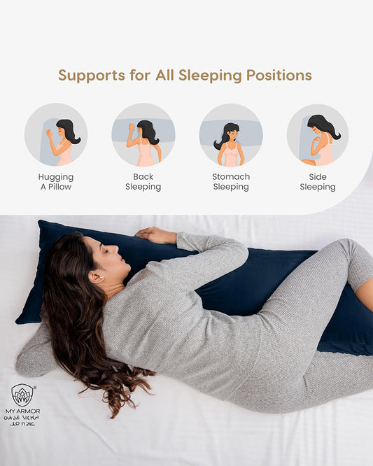 MY ARMOR Straight Pregnancy Pillow-Full Body-Grey & Navy Blue-Microfibre-Premium Velvet Outer Cover-For Maternity