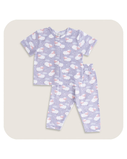 BabyCo Organics Purple & White Nightsuit-Ba Ba-Organic Cotton-For Infants