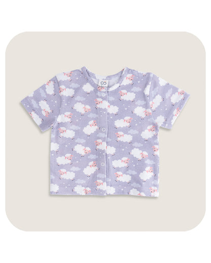 BabyCo Organics Purple & White Nightsuit-Ba Ba-Organic Cotton-For Infants