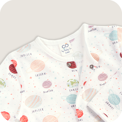 BabyCo Organics White & Multicolor Nightsuit-Space Dreams-Organic Cotton-For Infants