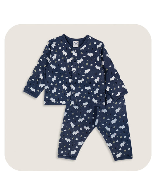 BabyCo Organics Navy Blue & White Nightsuit-Ice Bear-Organic Cotton-For Infants