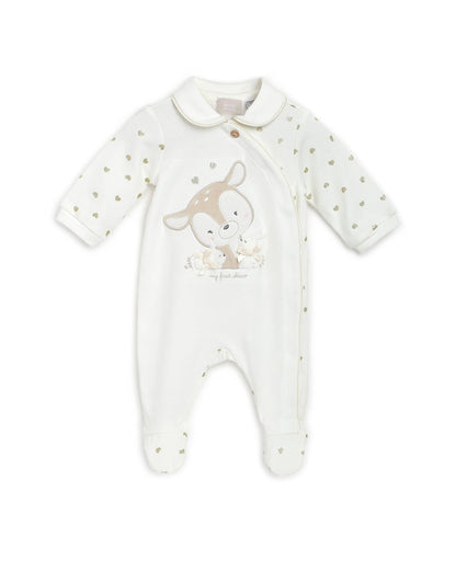 Chicco Off-White Babysuit-Onesie-Embroidered-Cotton-For Infants