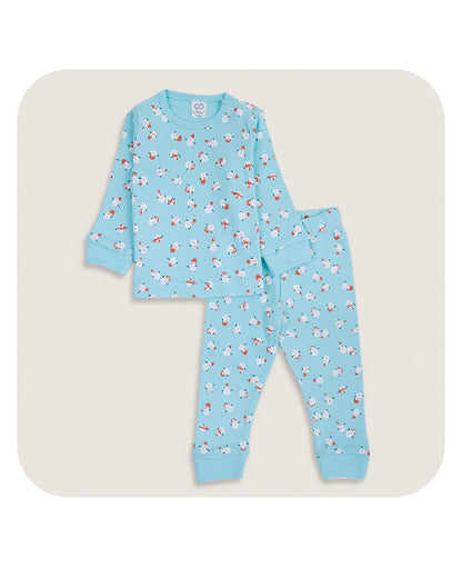 BabyCo Organics Sky Blue & White Jogger Set-Snow Man-Organic Cotton-Pack of 2-For Infants