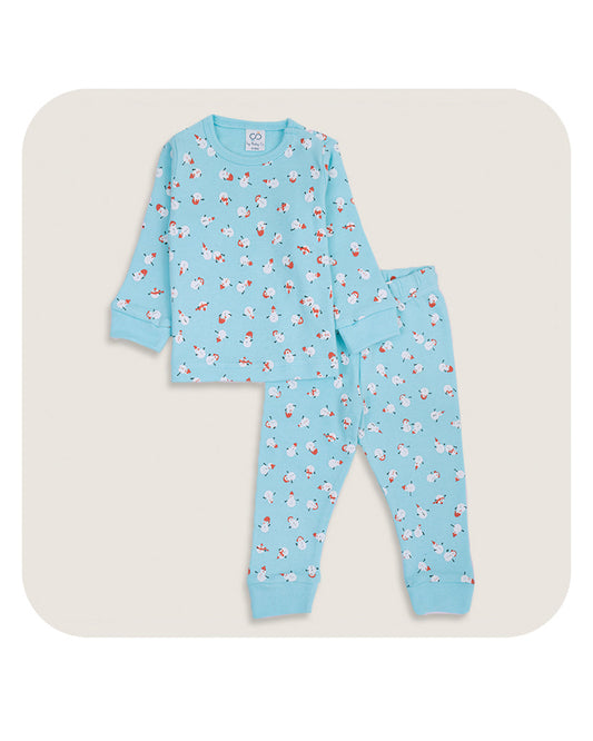BabyCo Organics Sky Blue & White Jogger Set-Snow Man-Organic Cotton-Pack of 2-For Infants