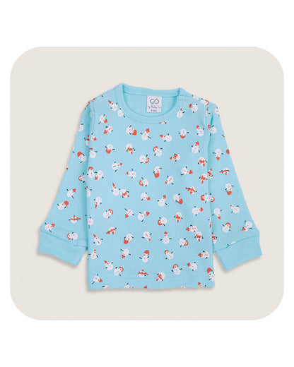 BabyCo Organics Sky Blue & White Jogger Set-Snow Man-Organic Cotton-Pack of 2-For Infants