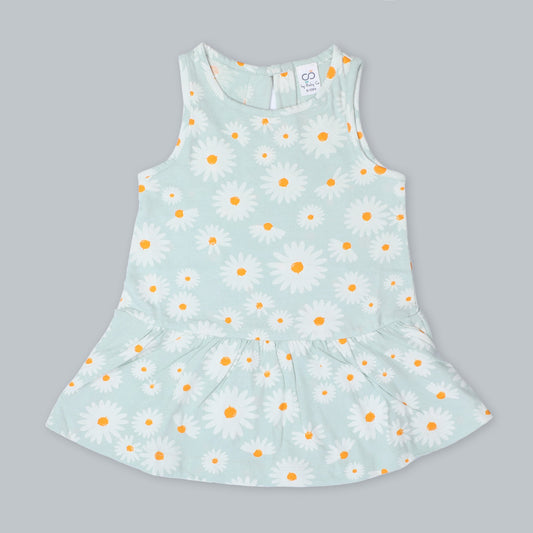 BabyCo Organics Light Green & White Frock Dress-Daisy Tulle-Organic Cotton-For Infants