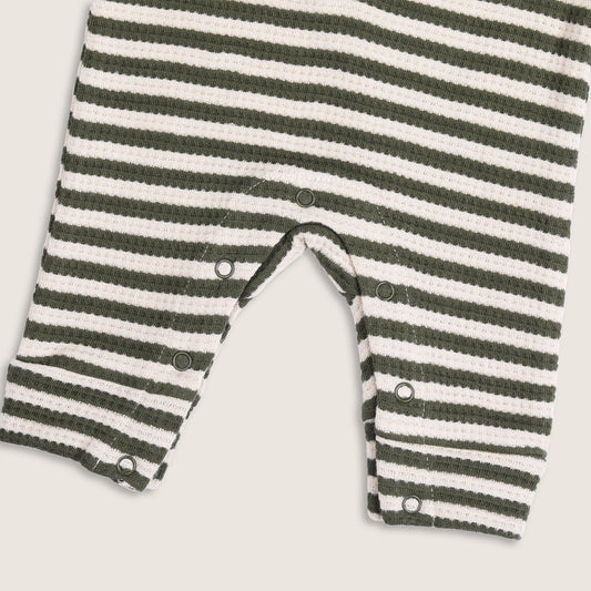 BabyCo Organics Green & White Jumpsuit-Green Waffle Striped-Organic Cotton-For Infants