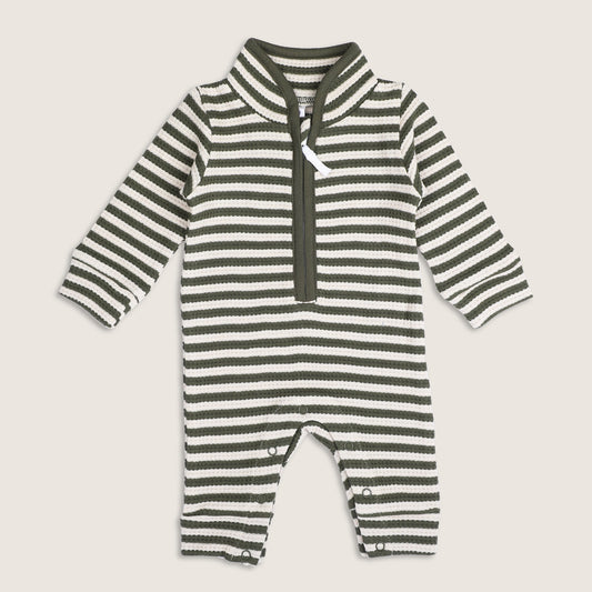 BabyCo Organics Green & White Jumpsuit-Green Waffle Striped-Organic Cotton-For Infants