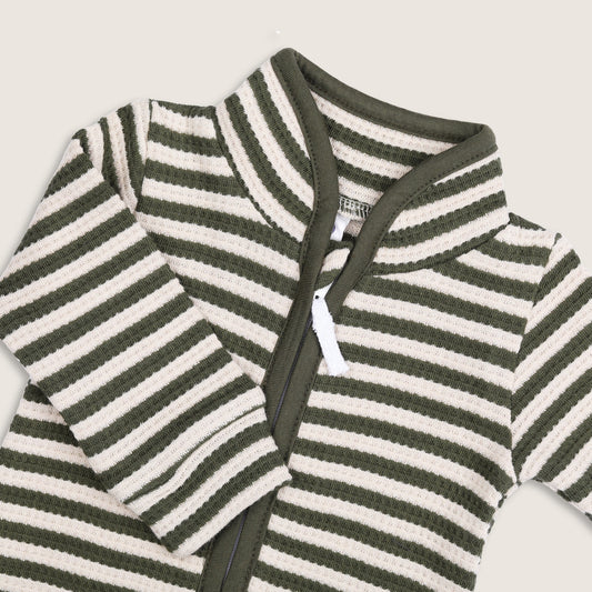 BabyCo Organics Green & White Jumpsuit-Green Waffle Striped-Organic Cotton-For Infants