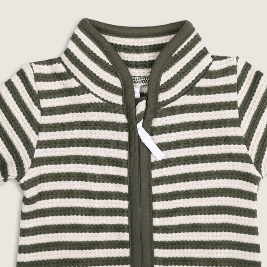 BabyCo Organics Green & White Jumpsuit-Green Waffle Striped-Organic Cotton-For Infants