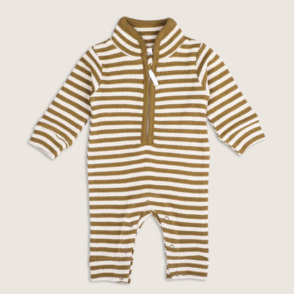 BabyCo Organics Brown & White Jumpsuit-Brown Waffle Striped-Organic Cotton-For Infants