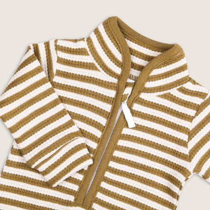 BabyCo Organics Brown & White Jumpsuit-Brown Waffle Striped-Organic Cotton-For Infants