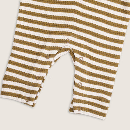 BabyCo Organics Brown & White Jumpsuit-Brown Waffle Striped-Organic Cotton-For Infants