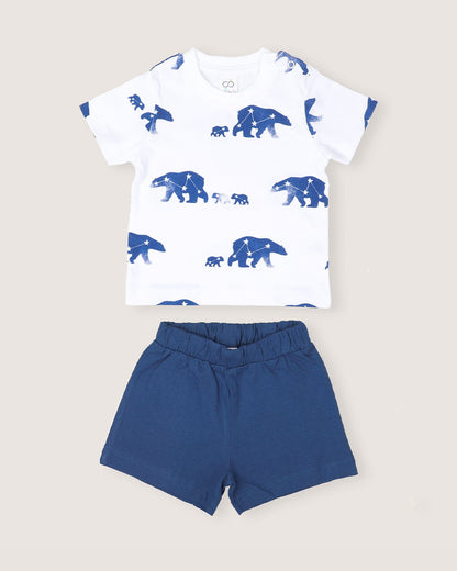 BabyCo Organics White & Blue T-Shirts & Shorts-Fuzzy Friends-Organic Cotton-Pack of 2-For Infants