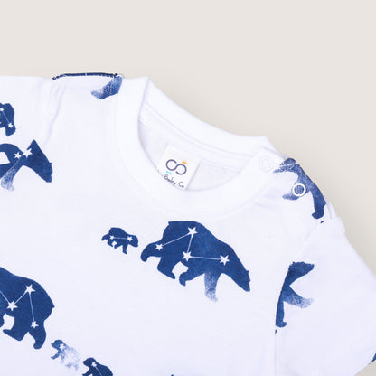 BabyCo Organics White & Blue T-Shirts & Shorts-Fuzzy Friends-Organic Cotton-Pack of 2-For Infants