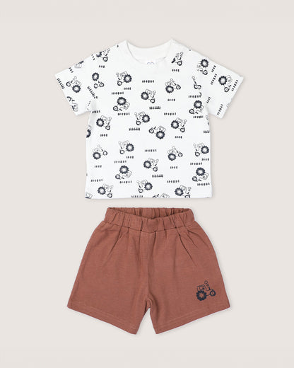 BabyCo Organics White & Brown T-Shirts & Shorts-Little Harvester-Organic Cotton-Pack of 2-For Infants