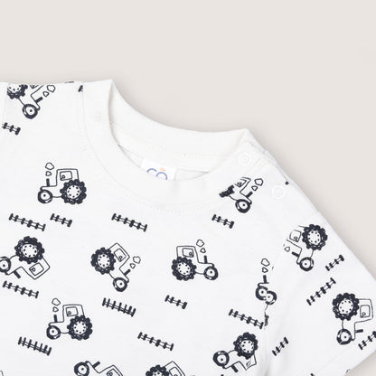 BabyCo Organics White & Brown T-Shirts & Shorts-Little Harvester-Organic Cotton-Pack of 2-For Infants