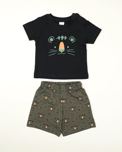BabyCo Organics Black & Green T-Shirts & Shorts-Tiger Tales-Organic Cotton-Pack of 2-For Infants