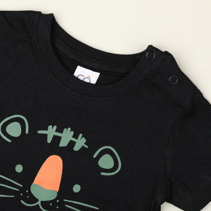 BabyCo Organics Black & Green T-Shirts & Shorts-Tiger Tales-Organic Cotton-Pack of 2-For Infants