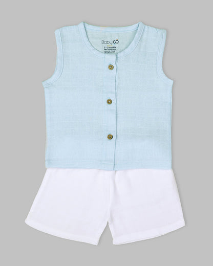 BabyCo Organics Blue & White Jhabla Set-Solid-Organic Cotton-Pack of 2-For Infants