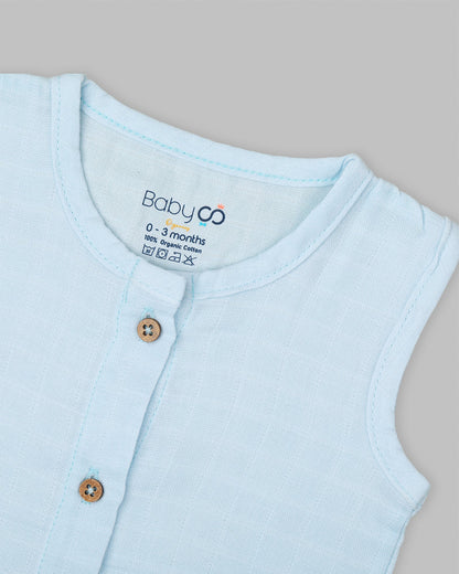 BabyCo Organics Blue & White Jhabla Set-Solid-Organic Cotton-Pack of 2-For Infants