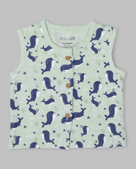 BabyCo Organics Light Green & Blue Jhabla Set-Underwater-Organic Cotton-Pack of 2-For Infants