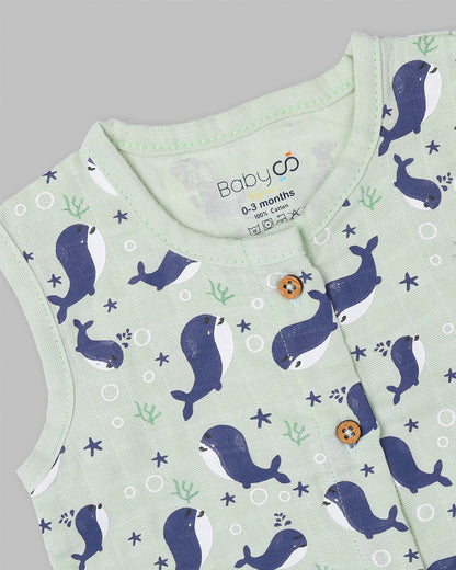 BabyCo Organics Light Green & Blue Jhabla Set-Underwater-Organic Cotton-Pack of 2-For Infants
