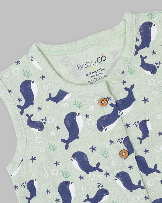 BabyCo Organics Light Green & Blue Jhabla Set-Underwater-Organic Cotton-Pack of 2-For Infants