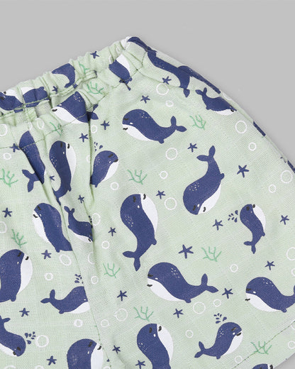 BabyCo Organics Light Green & Blue Jhabla Set-Underwater-Organic Cotton-Pack of 2-For Infants