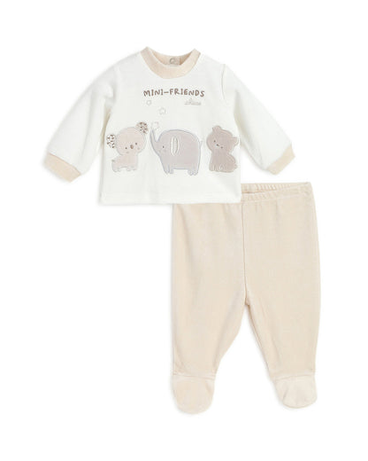 Chicco Off-White and Beige T-Shirt & Legging Set-Printed-Cotton-For Infants