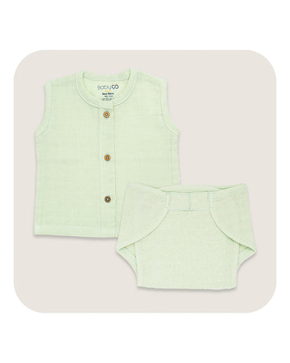 BabyCo Organics Green Jhabla Set-Solid-Organic Cotton-Pack of 2-For Infants