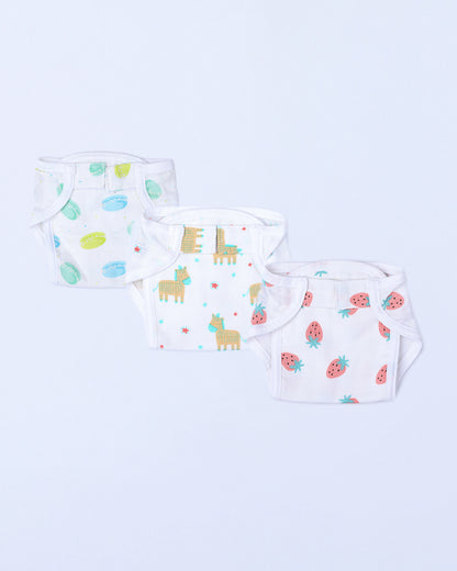 BabyCo Organics Stripe & Sway, Strawberry Rush and Dreamy Macroon Cloth Nappy Combo-100% Organic Cotton Muslin-Washable & Reusable-Pack of 3