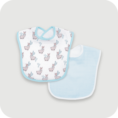 BabyCo Organics Drama Llama & Solid Color-100% Organic Muslin Bib-Pack of 2-For Infants