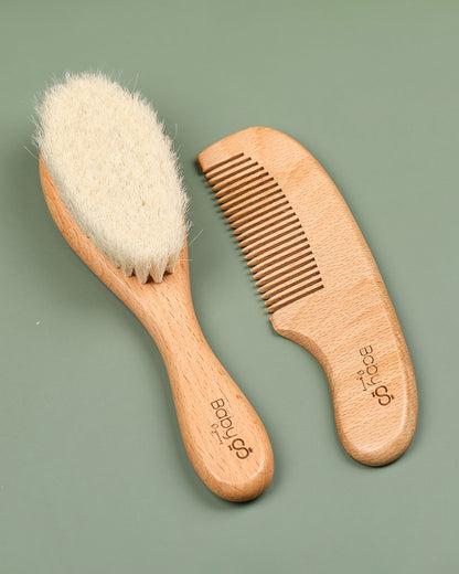 BabyCo Organics Wooden Baby Hair Brush & Comb Set Brown
