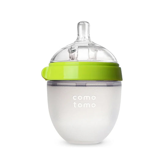 Comotomo Wide Neck Silicone Feeding Bottle-Global Award Winner-With Slow Flow Nipple-0 to 3M-Dual Anti Colic Vent-150 ml-Green